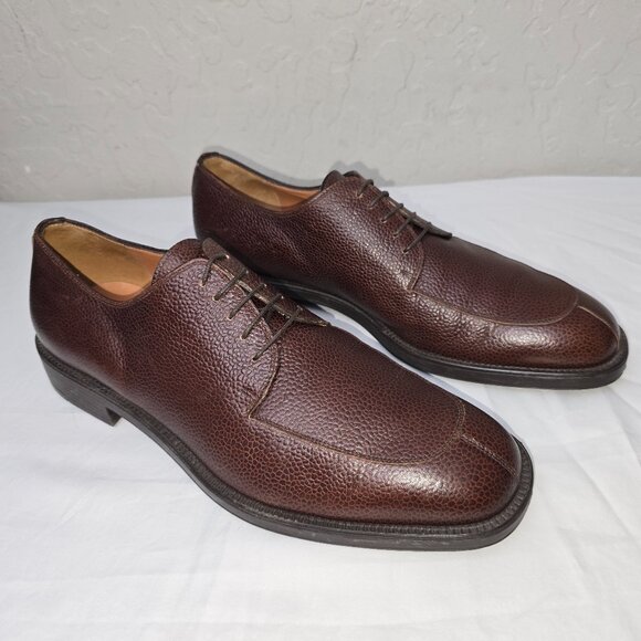 Salvatore Ferragamo Brown Pebble Grain Italian Leather Oxfords Men's Size 10.5 D - Picture 1 of 10
